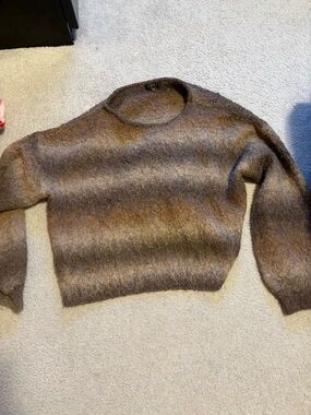 Zara Brown Fuzzy Crewneck Sweater